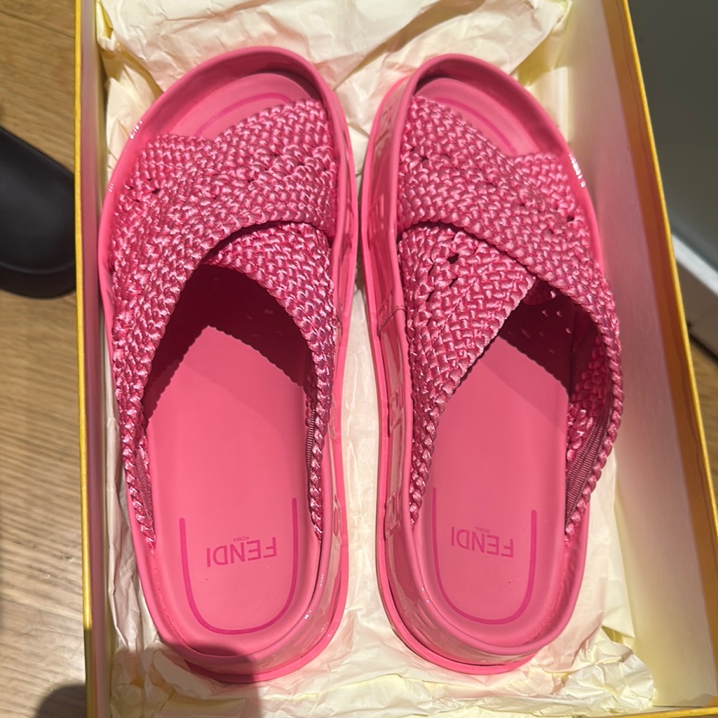 Fendi Pink Fabric Slide Sandals